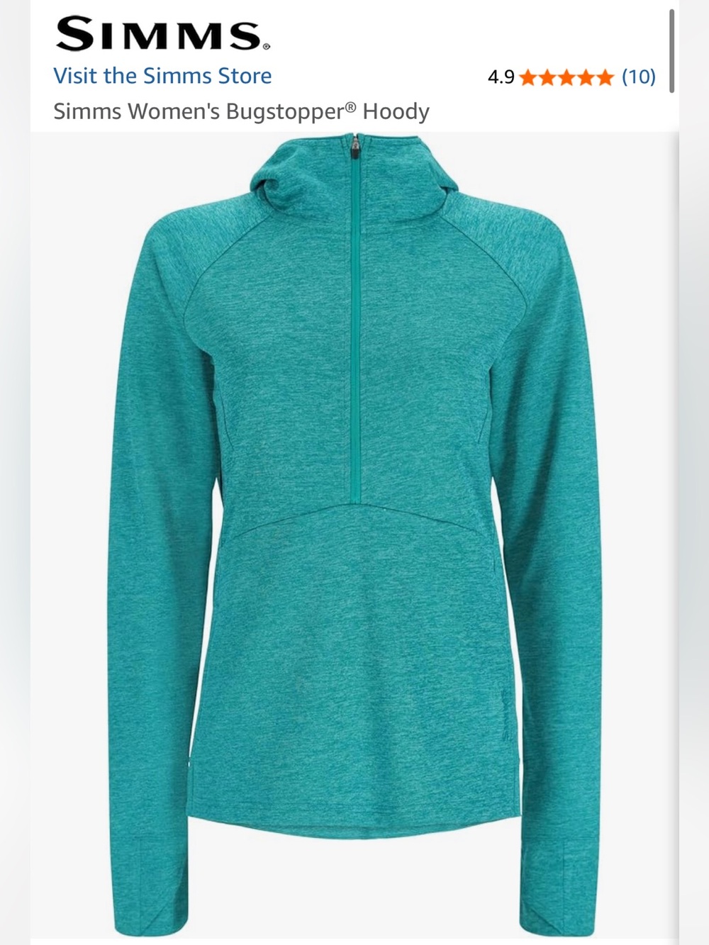 NWT Insect Shield SIMMS Women’s Teal Half-Zip Hoodie Pullover XS